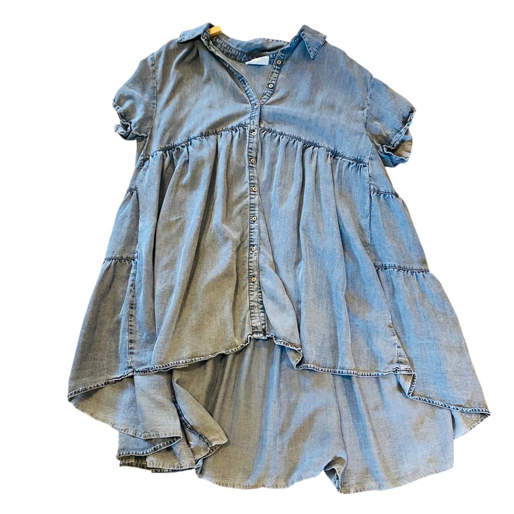 OLI & HALI Chambray Tencel Tiered Button Down Oversized Dress